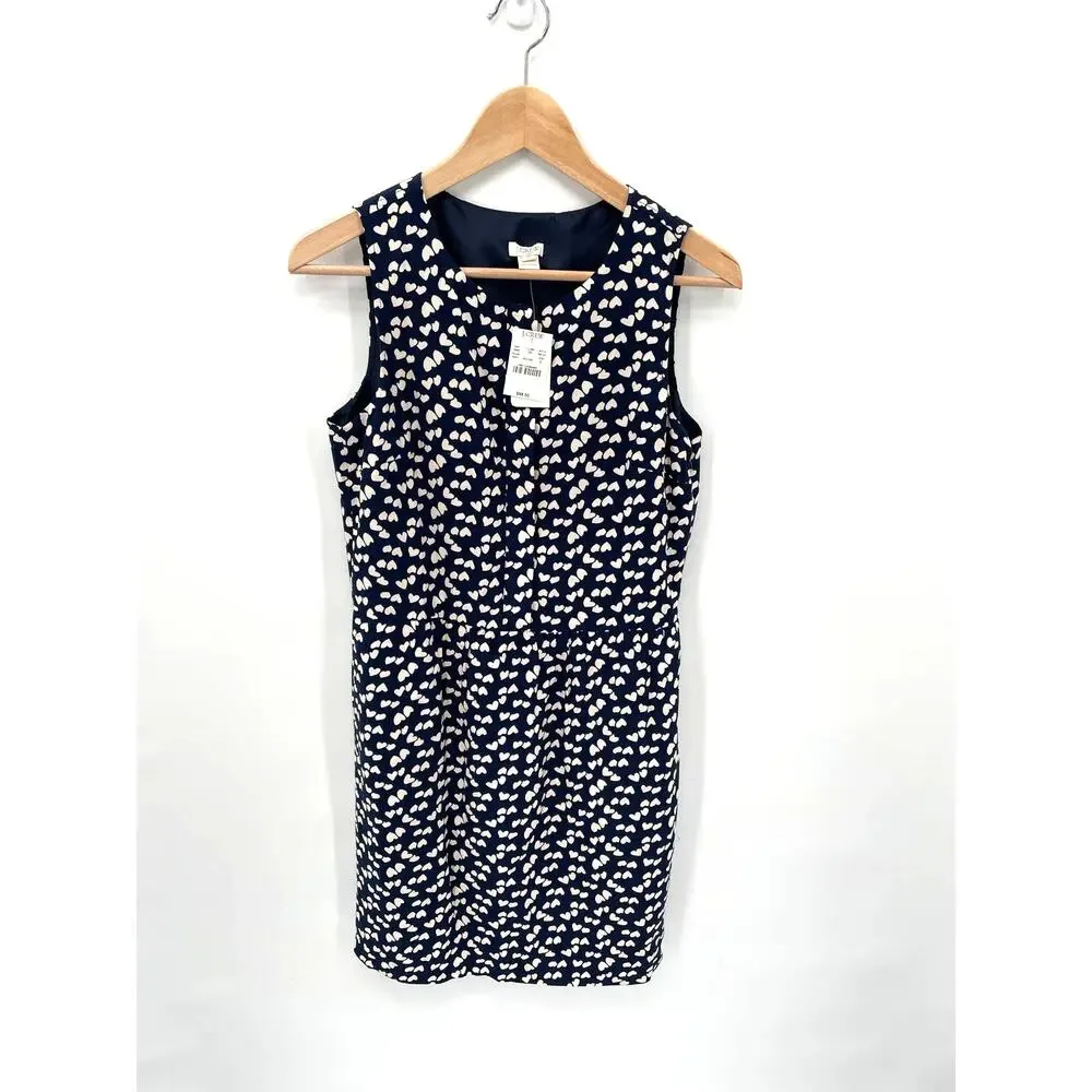 J. Crew NWT Scattered Heart Navy Split Neck Dress // 2